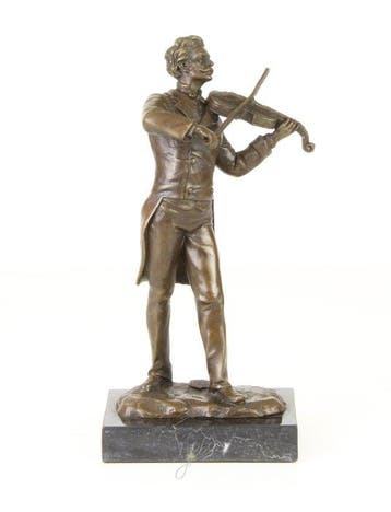 sculptuur, Art Deco Bronze Sculpture of a Violin Player –, Antiek en Kunst