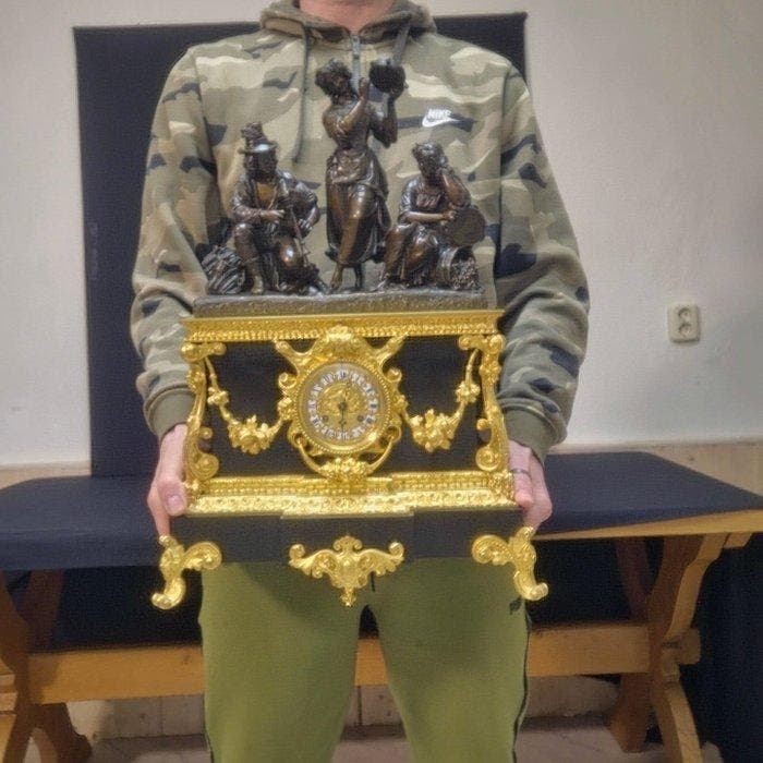 Commode klok Napoleon III - Verguld brons, Gepatineerd brons, Antiek en Kunst, Antiek | Klokken
