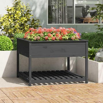 vidaXL Plantenbak met schap 111,5x111,5x81 cm massief, Verzenden