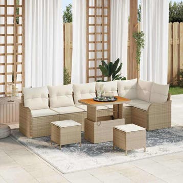 vidaXL Tuinbank Set met kussen met opslag 9 pcs Beige en, Verzenden, Nieuw