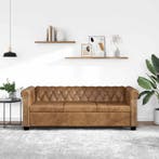 vidaXL Driezitsbank Chesterfield-stijl kunstleer bruin, Verzenden