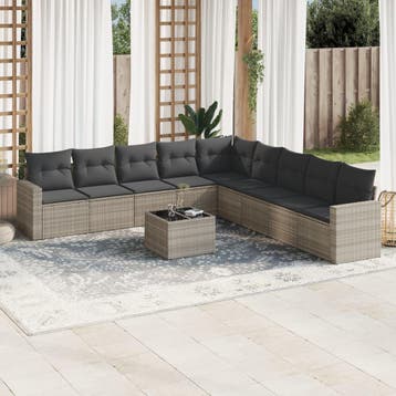 vidaXL 10-delige Loungeset met kussens poly rattan, Verzenden