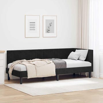 vidaXL Hoek Bed Frame met hoofdeinde Zwart 80 cm x 200 cm, Verzenden