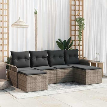 vidaXL Tuinbank Set 6 st Grijs poly rattan, Verzenden, Nieuw