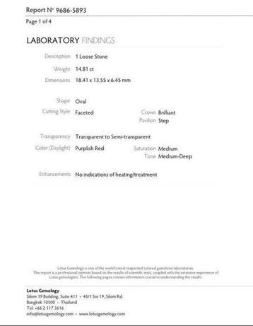 1 pcs Rood, Paars Robijn - 14.81 ct - Lotus Gemology -