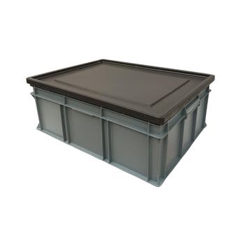 Stapelbak met oplegdeksel 800x600x320 mm euronorm grijs, Ophalen of Verzenden, Nieuw