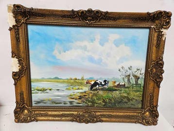 schilderij H. Poeder Hollands landschap met..., Tuin en Terras, Nieuw