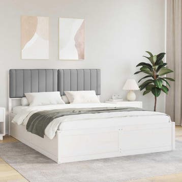 vidaXL Bedframe met Gevoerde Hoofdbord Lichtgrijs 150 x 200, Huis en Inrichting, Slaapkamer | Bedden, Verzenden, Nieuw