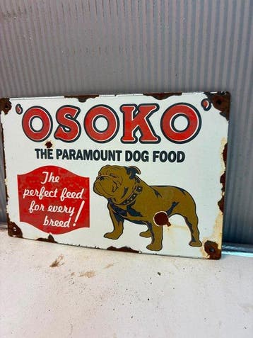 Osoko Dog Food – Emaille Reclamebord met Bulldog - Emaille