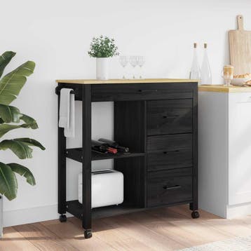 vidaXL Keuken Trolley MONZA Zwart 84 x 40 x 88,5 cm Massief, Verzenden, Nieuw