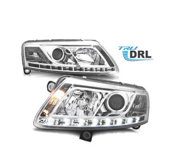 PHARES POUR AUDI A6 4F 04-08 FEUX DIURNES FOND CHROMÉ, Autos : Pièces & Accessoires, Verzenden