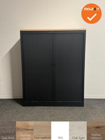 Roldeurkast - 148x120x45 cm - Zwart - B-keuze - inclusief 2, Werkplek, Ophalen of Verzenden, Gebruikt, Kast