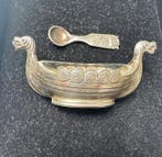 Zoutbakje - Viking langschip - Glas, Verzilverd - Zeldzame