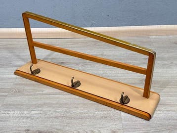 Kapstok - Hout, Messing - Wandkapstok met hoedenrek