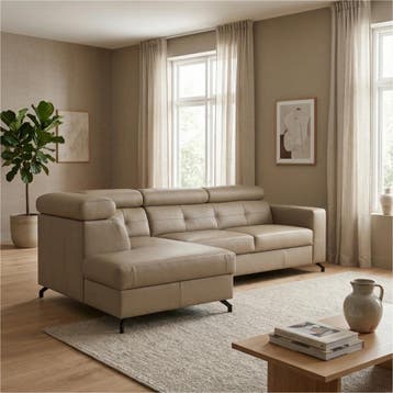 Leren hoekbank Nova - 2.5-zits arm rechts + Longchair arm, Ophalen of Verzenden