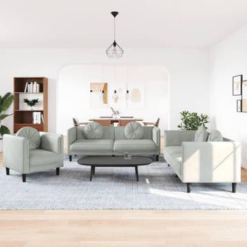 vidaXL 3-delige Loungeset met kussens fluweel lichtgrijs, Verzenden