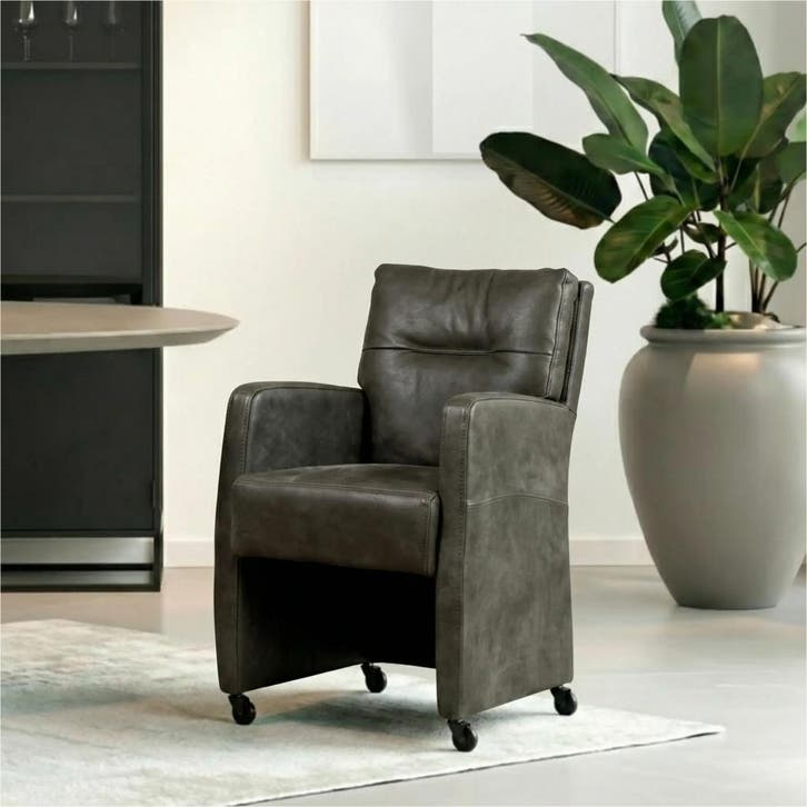 Set van 10 Leren eetkamerstoelen Sharp - Kenia Antracite, Huis en Inrichting, Stoelen, Nieuw, Leer, Ophalen of Verzenden