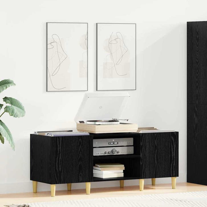 vidaXL Platenkast 121 x 38 x 48 cm Bewerkt hout Zwart Eiken, Maison & Meubles, Armoires | Autre, Envoi
