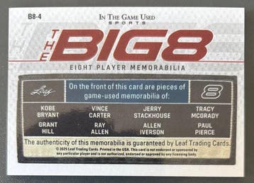 2025 Leaf Kobe Bryant BIG 8 - In The Game Used 8 Jersey - 3, Nieuw