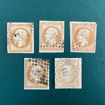 Frankrijk 1860 - 10 cent Napoleon Empire vijf nuances -, Timbres & Monnaies, Timbres | Europe | France