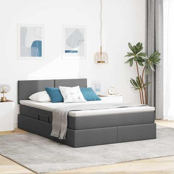 vidaXL LED opbergbed met matras Donkergrijs 140 x 200 cm, Verzenden