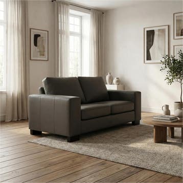 Leren bank Enjoy - 2 zits - Hermes Antracite (donkergrijs), 150 tot 200 cm, Nieuw, Ophalen of Verzenden, Modern