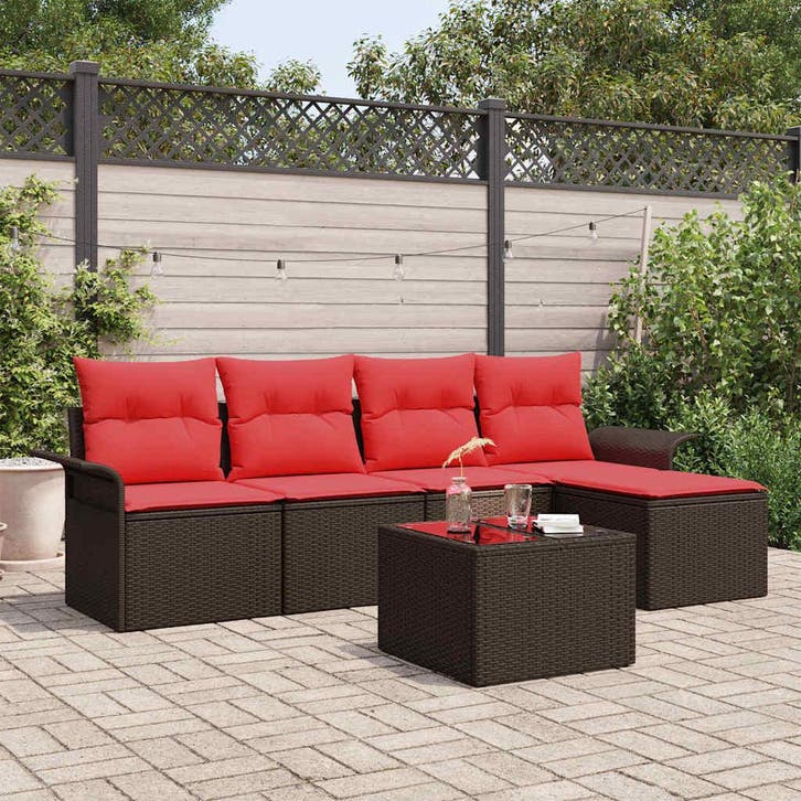 vidaXL Tuinbank Set met kussen 6 pcs Bruin poly rattan, Tuin en Terras, Tuinsets en Loungesets, Nieuw, Verzenden