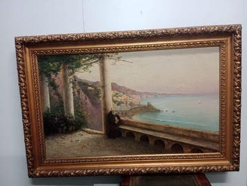 Federico Schianchi (1848-1918) - Grande veduta di Amalfi con, Antiek en Kunst