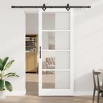 vidaXL Schuifdeur Wit 93 x 232 cm Massief grenenhout en glas, Verzenden, Nieuw