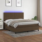 vidaXL Boxspring met matras en LED stof donkerbruin 160x200, Verzenden
