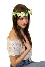 Glitter Bloemenkrans Haar Rozenkrans Wit Witte Bloemen Haarb, Ophalen of Verzenden, Nieuw
