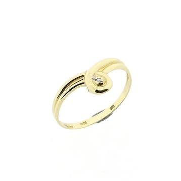 Gouden ring met diamant; 0,005 ct., Handtassen en Accessoires, Ringen, Gebruikt, Ophalen of Verzenden, 17 tot 18, Met edelsteen