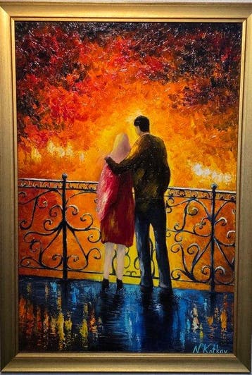 Nazar Kotkov - Romantic Couple at Sunset – Oil Painting on