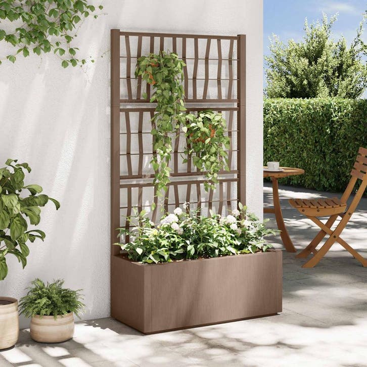 vidaXL Tuinplanter met Trellis Bruin 80 x 36 x 140 cm PP, Jardin & Terrasse, Pots de fleurs, Envoi