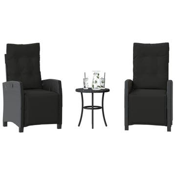 vidaXL 3-delige Bistroset met kussens poly rattan zwart, Verzenden, Nieuw