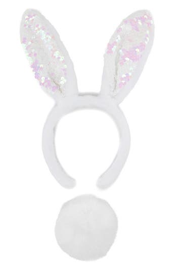 KIMU® Haarband Konijn Oren Wit Pailletten Staart Diadeem Kon, Kleding | Dames, Ophalen of Verzenden, Nieuw