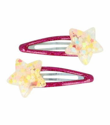 Haarspeld Klikklak 5cm - Ster - Glitter - Roze - 2 Stuks