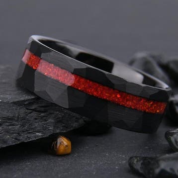 Zwarte tungstenen hamerslag ring—met inleg van 8 mm gebroken, Antiquités & Art