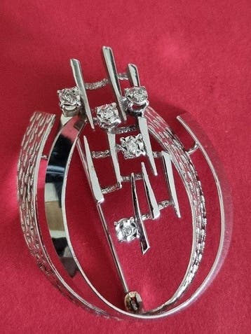 Andreas Daub - Broche - 14 karaat Witgoud - Diamant