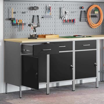 vidaXL Werk Cabinet met lade 3 pcs Zwart en Grijs 150 x 55 x, Verzenden, Nieuw