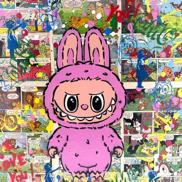 Koen Betjes (1992) - Labubu x Comics x Collage (canvas)
