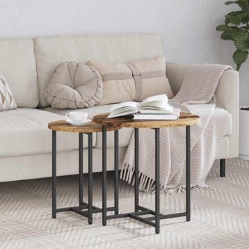 vidaXL Bijzettafelset 2 st Oud Hout en Zwart 50 x 50 x 50 cm, Verzenden, Nieuw