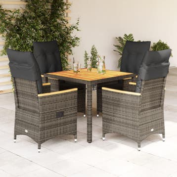 vidaXL 5-delige Tuinset met kussens poly rattan grijs, Verzenden, Nieuw, Tuinset