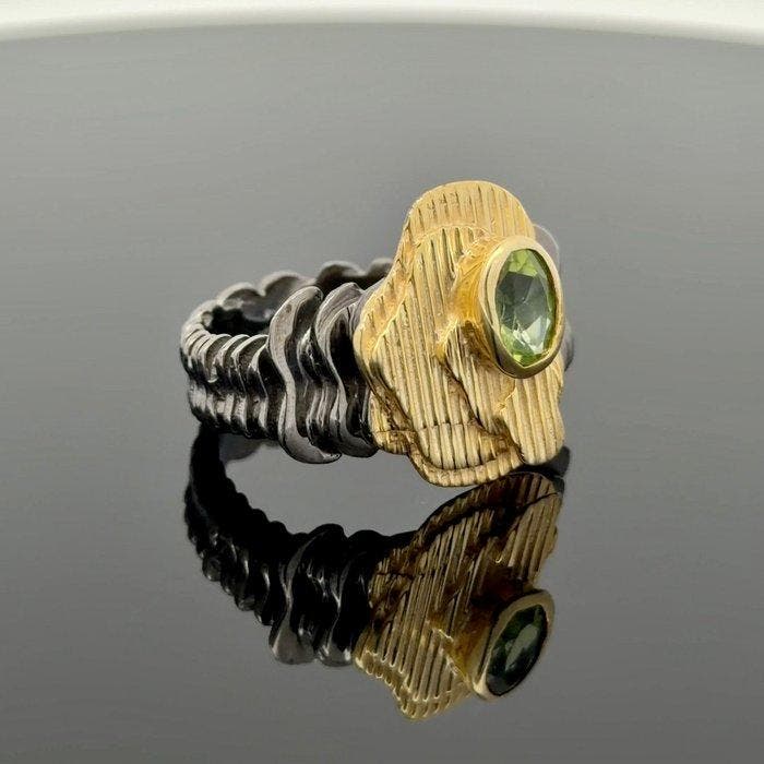 Zilver - Ring - Natuurlijke Peridot, Collections, Minéraux & Fossiles