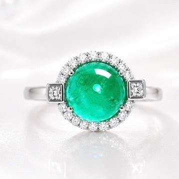 Ring - 14 karaat Witgoud - 6.44ct. tw. Smaragd - Diamant -, Nieuw