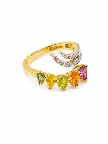 Ring - 14 karaat Geel goud - 2.06ct. tw. Saffier - Diamant