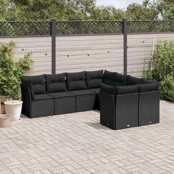 vidaXL 8-delige Loungeset met kussens poly rattan zwart, Verzenden, Loungeset