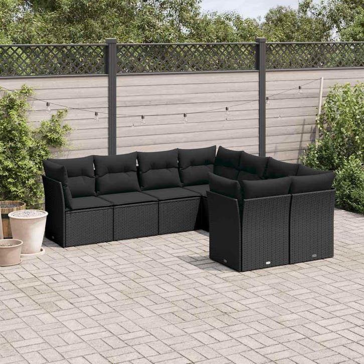 vidaXL 8-delige Loungeset met kussens poly rattan zwart, Jardin & Terrasse, Ensembles de jardin, Envoi