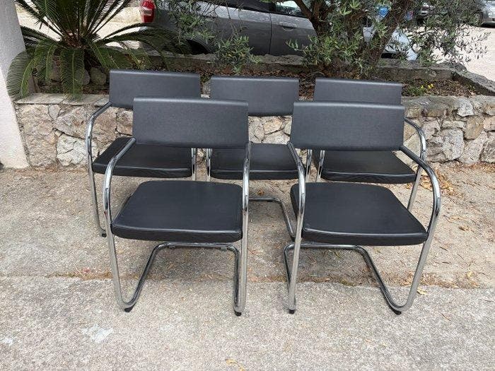 Knoll - Stoel (5) - Leder, Antiquités & Art, Antiquités | Meubles | Chaises & Canapés