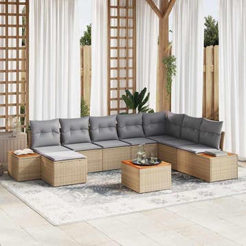 vidaXL Tuinbank Set 9 st Beige Poly rattan, Tuin en Terras, Tuinsets en Loungesets, Verzenden, Nieuw